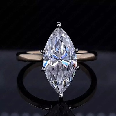 3 TCW Marquise Moissanit 6 Krallen Verlobungsring in 9 kt bicolor vergoldet