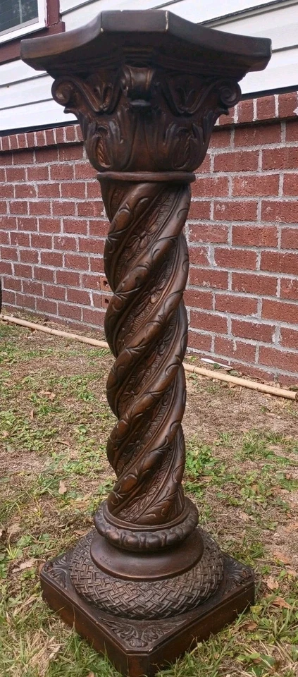 Pedestal de exposição coríntia francesa/suporte de planta ou pilar/coluna em carvalho assinado  - Imagem 2 de 4