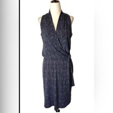 Michael Kors Womens Petite Large Purple Black Faux Wrap Sleeveless Sheath Dress