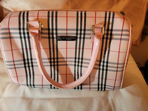 Vintage Burberrys of London Nova Check Canvas Pink Trim Purse Authentic