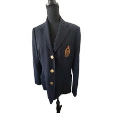 Lauren Ralph Lauren Women s Rare Vintage Pure Wool Blazer 3D Crest Navy Blue 10
