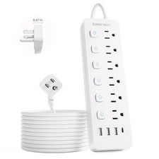 6Ft Power Strip with Individual On/Off Switches, Flat Plug Extension Cord wit...