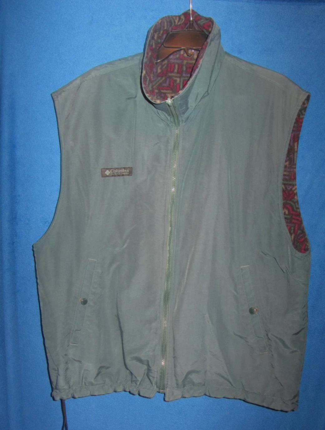 vtg Columbia Reversible Vest Men's Geometric Polyester/Fleece Nylon sz L fit XL
