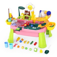 Noufwa Water Table for Toddlers 1-3 Kids Ages 4-8 with Pump Fishing Playset Pink
