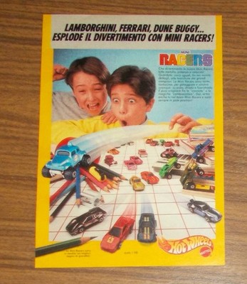 Seltene Werbung Mattel HOT WHEELS Mini Racers Lamborghini Ferrari Buggy 1990