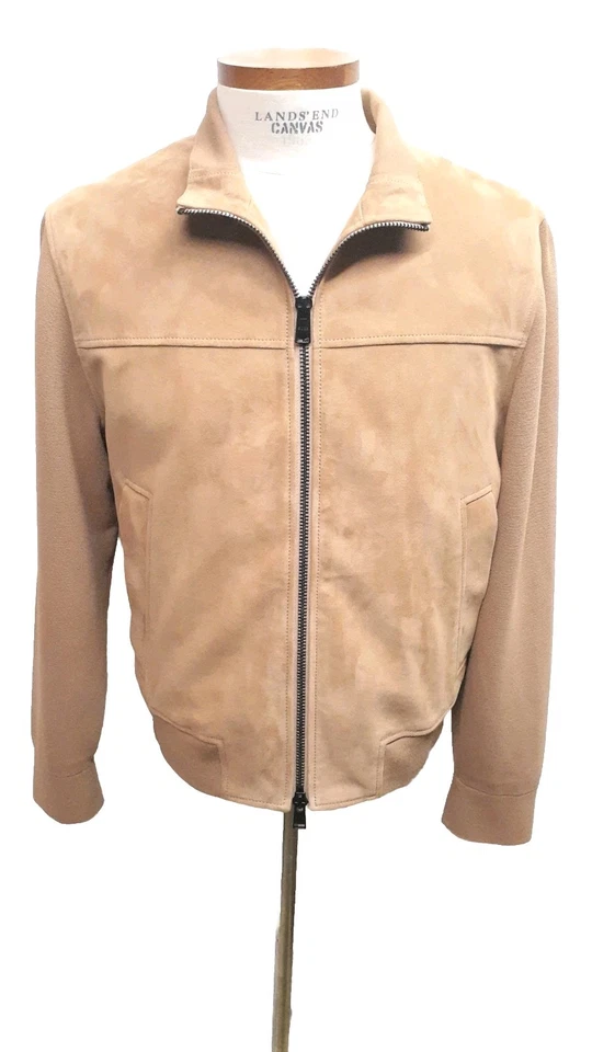 NEW Hugo Boss Mingdale Mixed Media Goat Suede Leather Bomber Jacket TAN US 40 R - Image 2 of 4