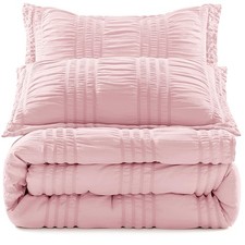 BYSURE Seersucker Quick-Dry Summer Comforter Full/Queen, 3 Pcs, Light Pink