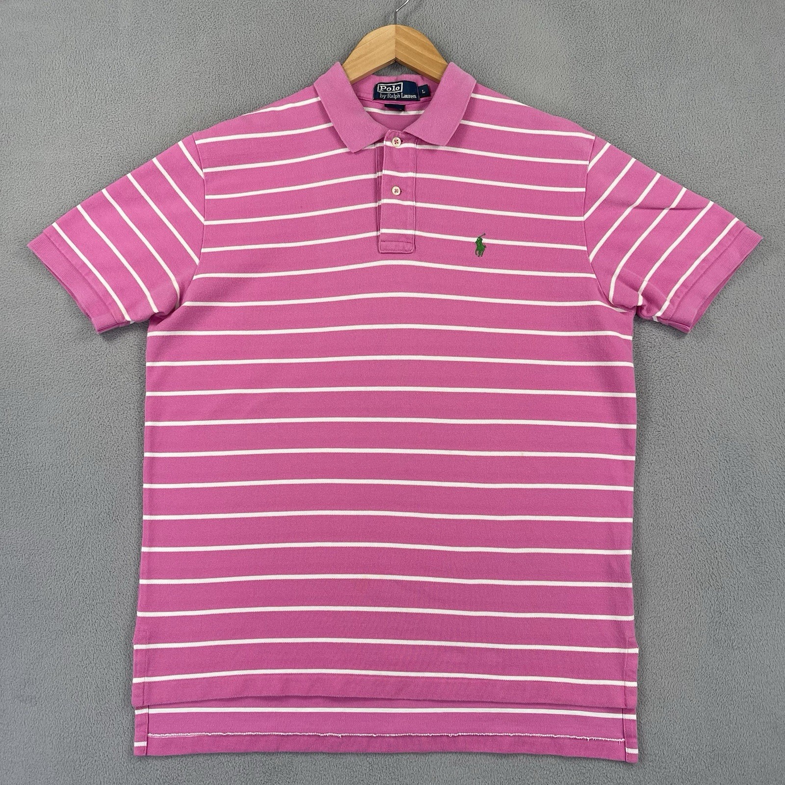 Polo Ralph Lauren camicia uomo L rosa manica corta righe golf classico casual pony