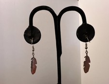 Silver Tone Metal Feather Pierced Earrings Dangle 1.5"