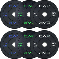 CAP 2-Inch Olympic Bumper Plate Weight Set  100-370 Lbs  Multiple Colors  Sto