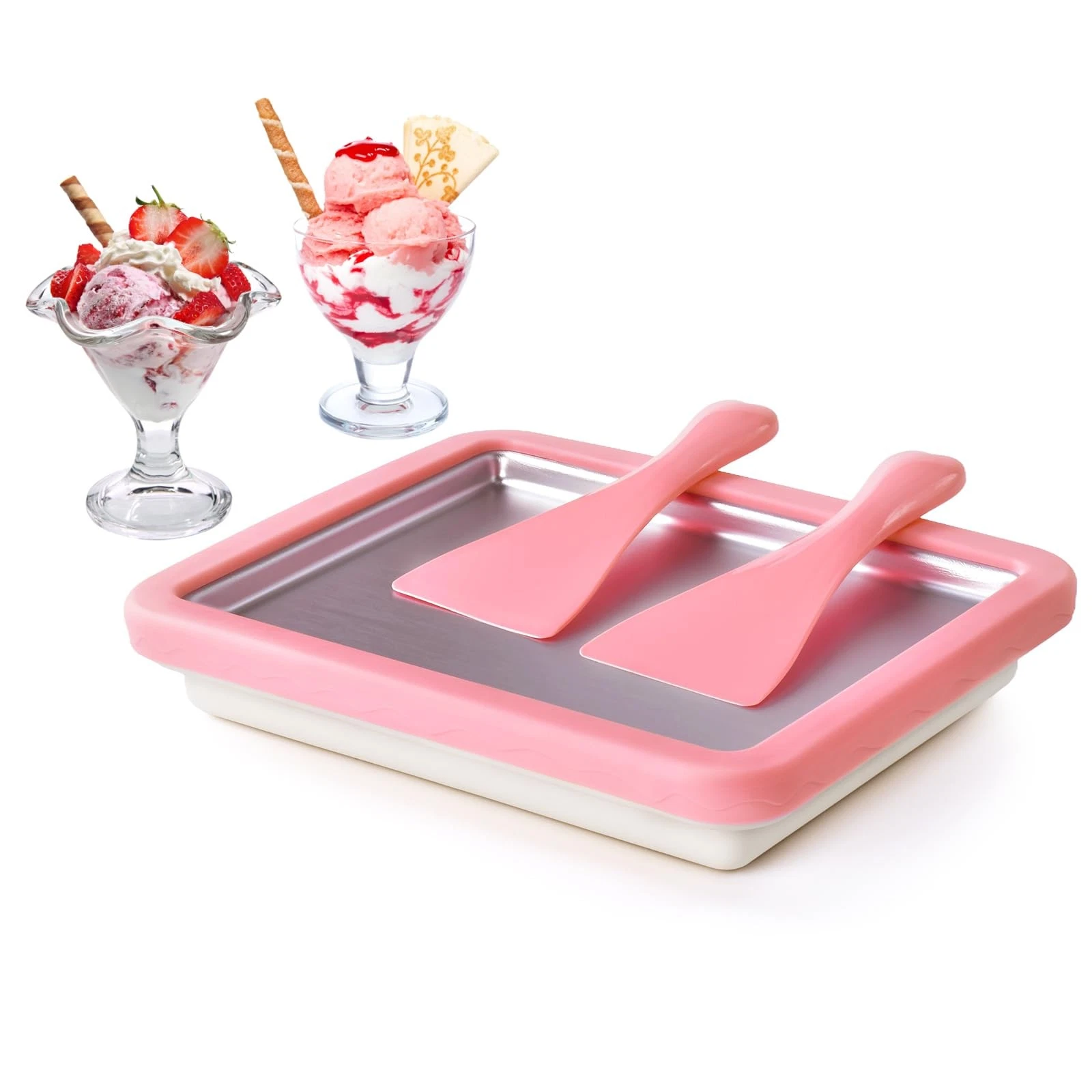 Rolled Ice Cream Maker, Ice Cream Roll Maker Plate with 2 Spatulas, Instant R...