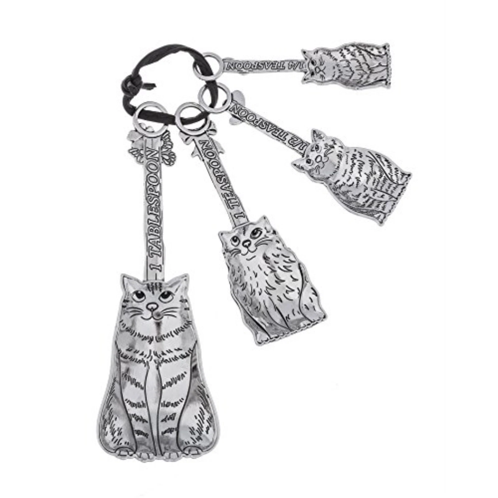 Ganz 4 Piece Measuring Spoons Set Silver Cats Various Sizes Kitchen Decor