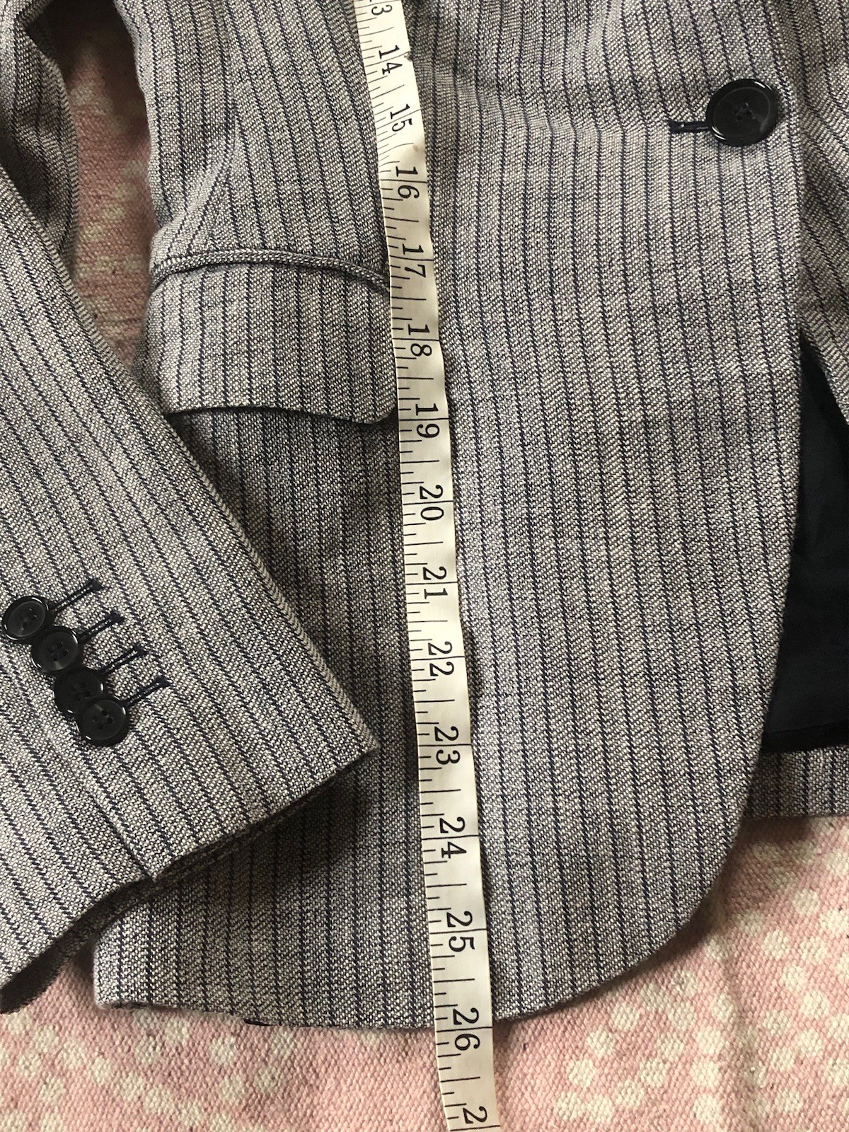 Zara Basic Womens M Lightweight Woven Gray Striped 1-Button Blazer Collar Lined