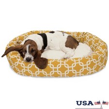 Washable Sherpa Bagel Dog Bed Cozy Round Calming Bed W/ Supportive Bolster New