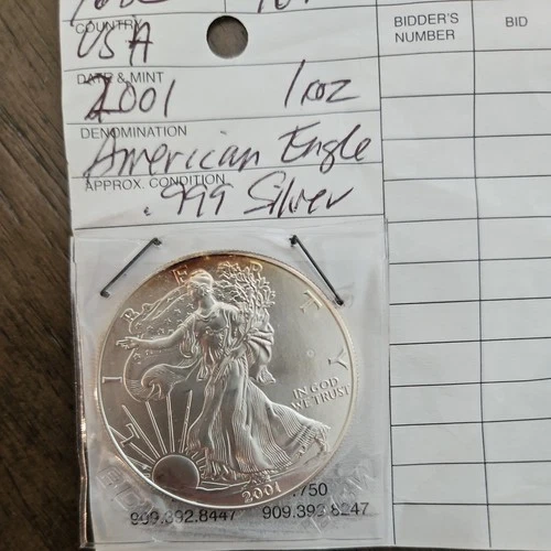 U.S. Mint American Eagle 2001  1 oz .999 Silver Coin Uncertified