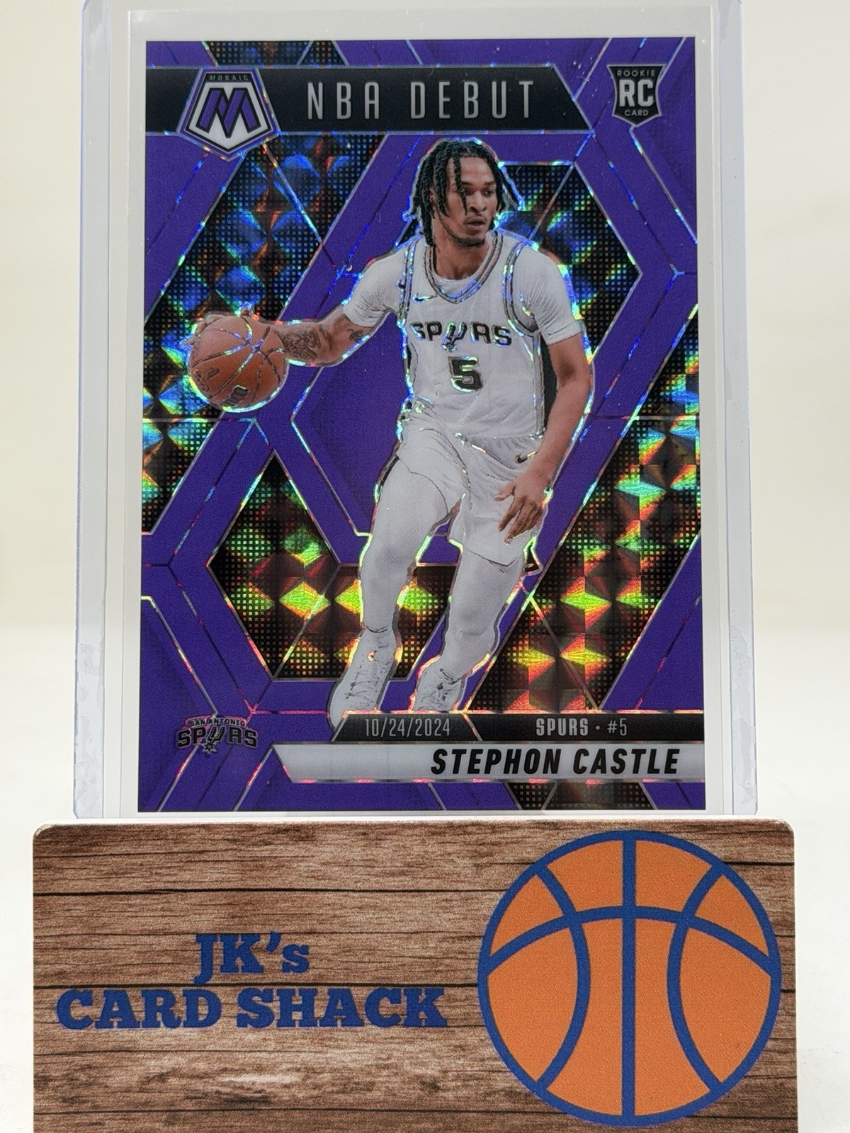 2024-25 Panini Mosaic Stephon Castle NBA Debut Purple Fluorescent RC /249 #267