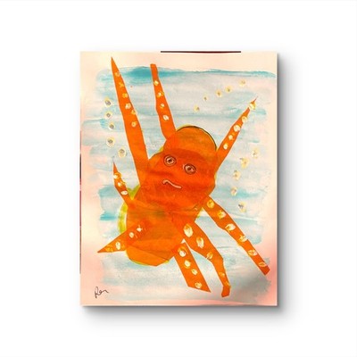 Octopus Fan Art Collage  11X 14'' Impressionist  Acrylic Painting Paper