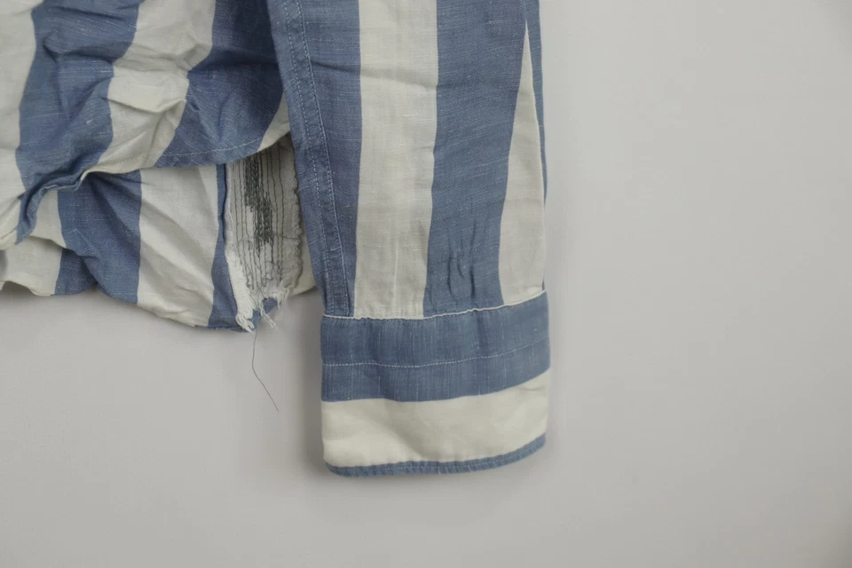 Suit Supply Blue & White Striped Linen Blend Collared Dress Shirt Size 30 / 40 - Image 4 of 4