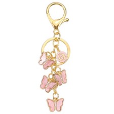 Butterfly Initial Letter Keychain, Alphabet Q Metal Pink Keyring Charm for Bag