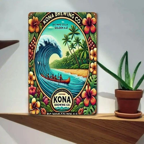 Kona Brewing Co. Big Wave Golden Ale Vintage Tin Metal Signs - Rustproof Metal