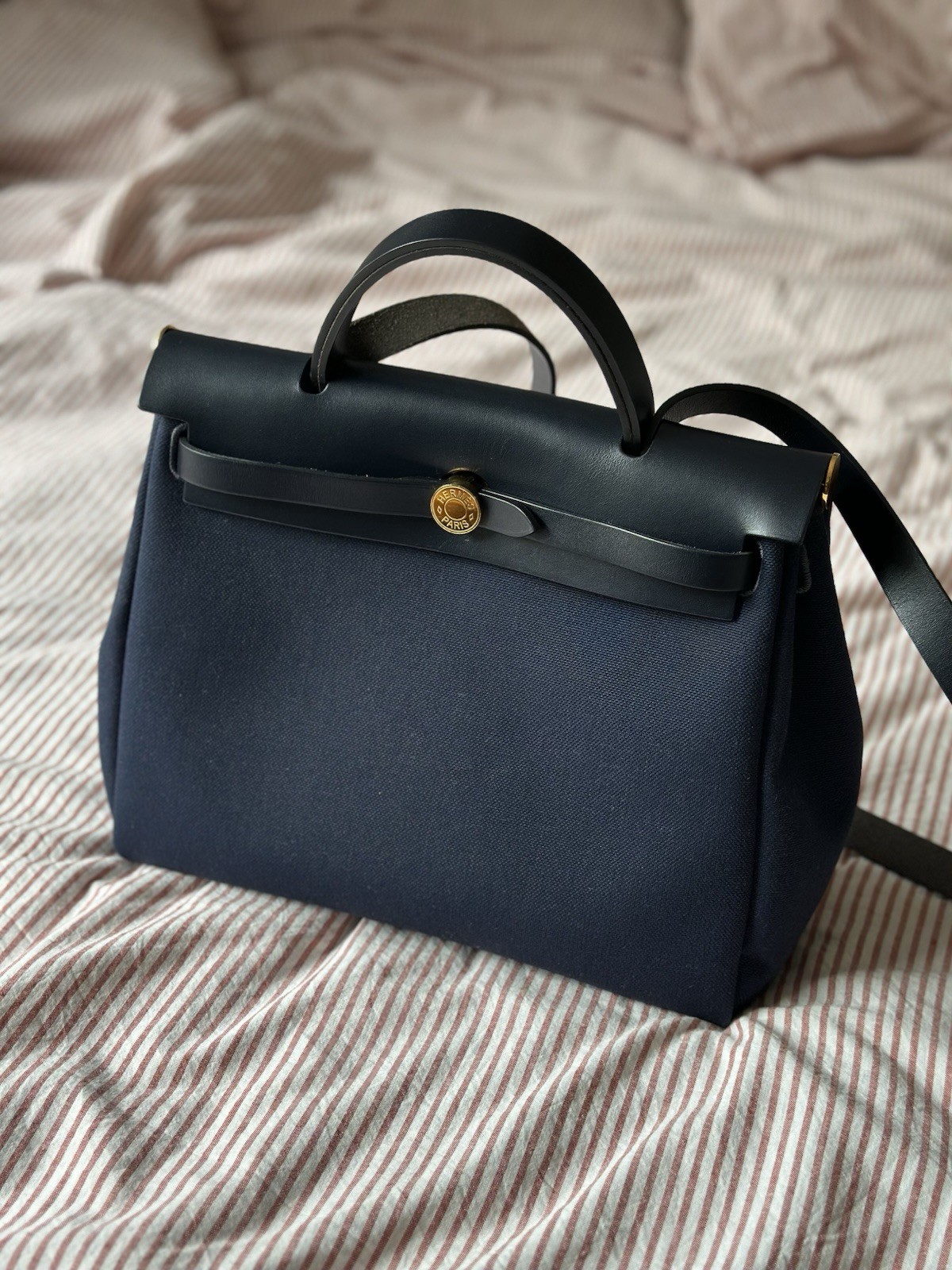 Hermes Herbag Zip 31 Navy Blue Top Handle Shoulder Bag