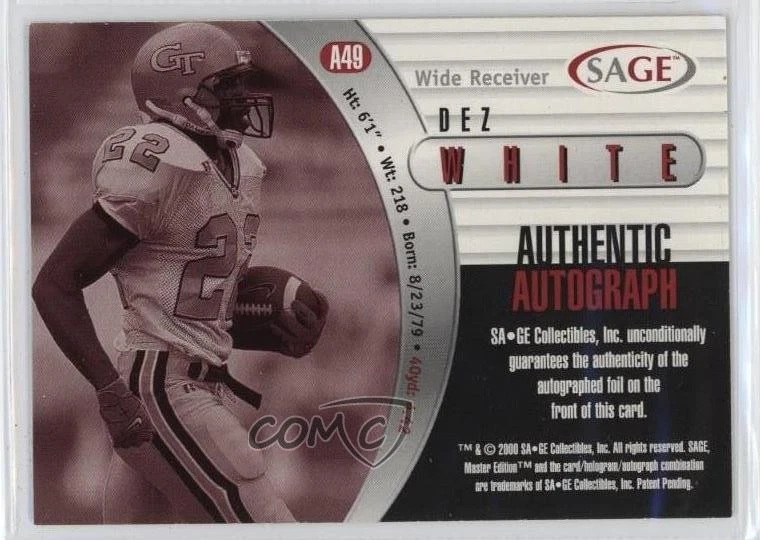 2000 SAGE Auto Bronze /650 Dez White #A49 Rookie Auto RC - Image 2 of 2