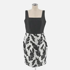 SHANNON MCLEAN Dress Womens Size L Black White Floral Embroidered Mini Sheath