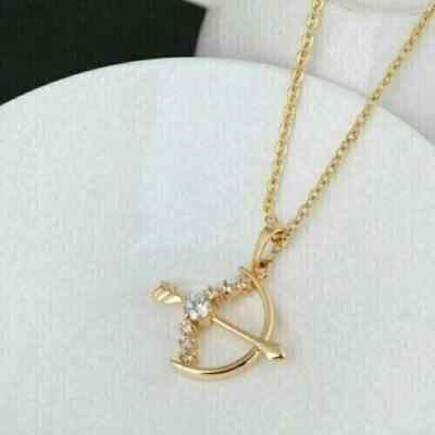 1.50 Ct Round Cut Real Moissanite Bow & Arrow Pendant 14K Yellow Gold Plated