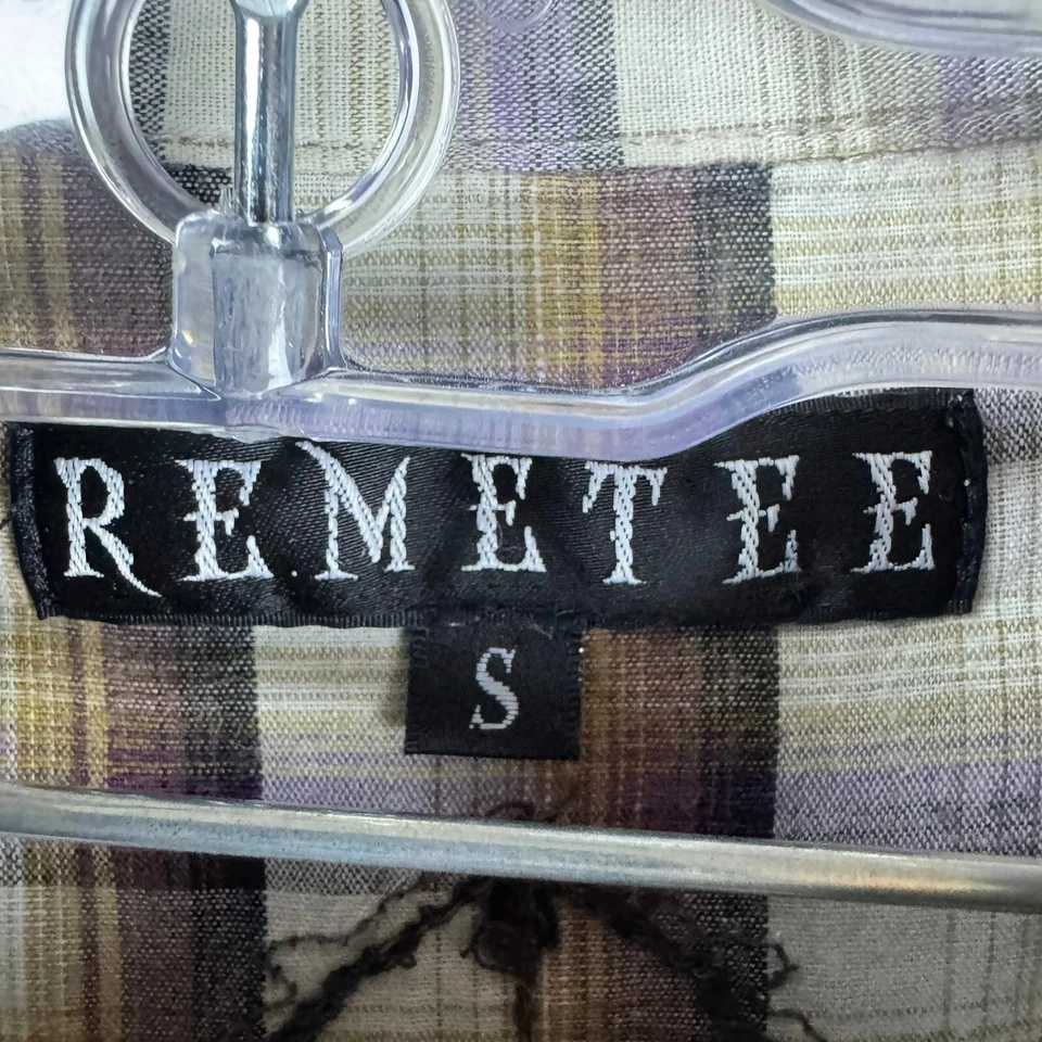 Camisa a Presión Remetee a Cuadros Perla Para Hombre Pequeña Marrón Bolsillos Cruz Manga Larga Foto 4 de 4