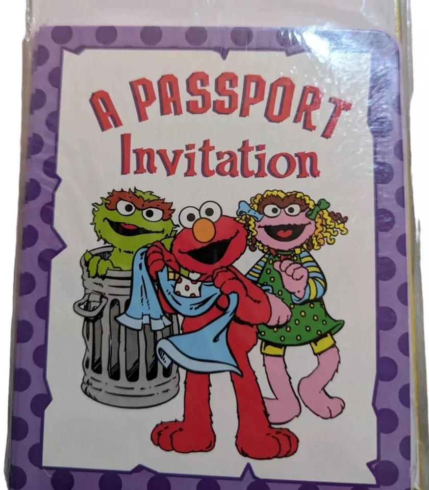 De colección Elmo Grouchland Pasaporte Fiesta de Cumpleaños Invitaciones 8 Tarjetas 1998 Contempo Foto 2 de 4