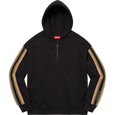Supreme Sleeve Stripe Half Zip Hooded Sweatshirt Black Supreme Sleeve Stripe Half Zip Hooded Sweatshirt Black