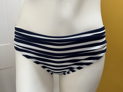 Moontide Ruched Front Bikini Bottoms Blue/White Stripes BNWT