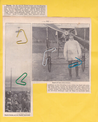 Pegoud 1913 Johannisthal beim Sturzflug  original Fotos Druck mit Text 1913