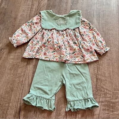 Mint Green Cora Floral Ruffle Hem Bottoms & Top Set saving grace smocks