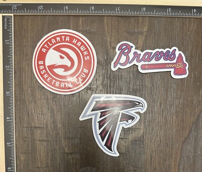 Atlanta Sports Teams Theme 3-Pack NFL NBA MLB Stickers For Laptop/Skt Board/Bike