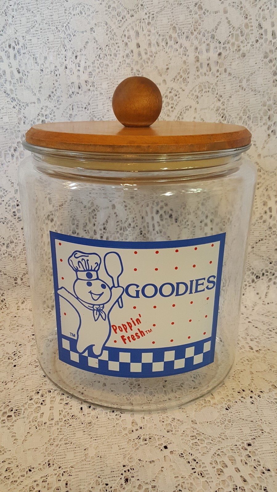 Vintage Glass Pillsbury Doughboy Goodies poppin’ Fresh Cookie Jar lid
