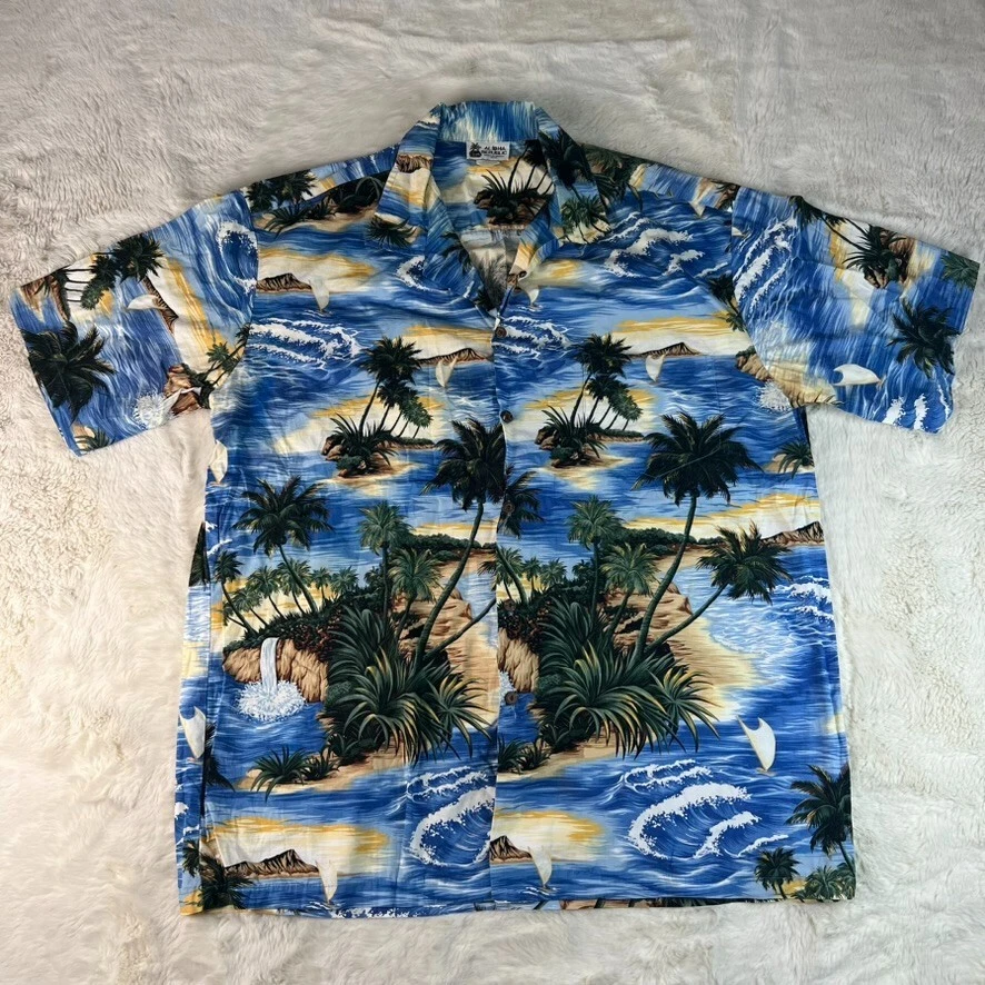 Aloha Republic Mens XL Multicolor Hawaiian Shirt Palm Trees Print