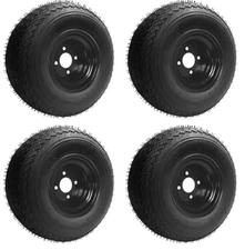 18X8.50-8" OEM BLACK STEEL GOLF CART WHEELS AND SAWTOOTH TIRES COMBO - SET OF 4