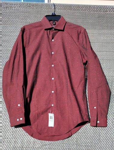New Van Heusen Men's 14.5 Slim Fit Maroon Heather Long Sleeve Collared Shirt