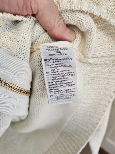 NWT Crewcuts Ivory Gold Metallic Zip Cardigan Faux Fur Leopard Collar Size 10 - Picture 8 of 9