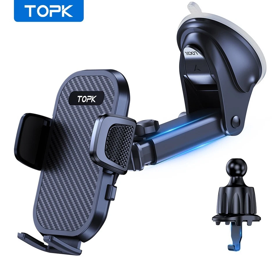 TOPK Car Phone Mount 3 in 1 Phone Holder for Car Dashboard/Windscreen/Air Vent - Image 2 of 4