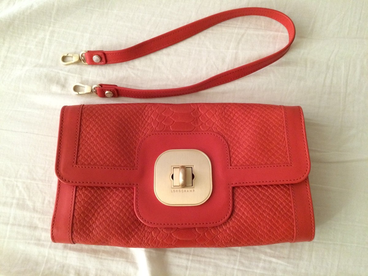 Longchamp Gatsby Python Clutch Orange Red