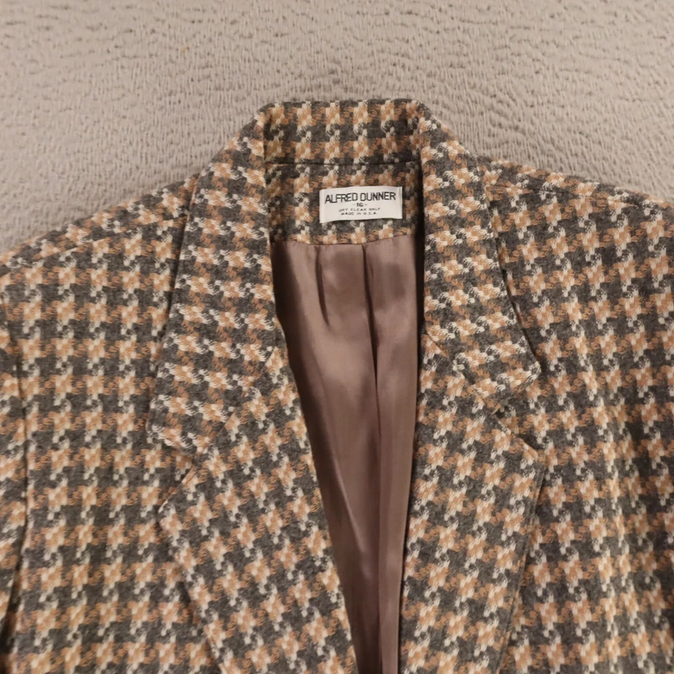Chaqueta de tweed de colección para mujer 16 marrón pata de gallo 100 % lana Blazer hecha en EE. UU. Foto 2 de 4