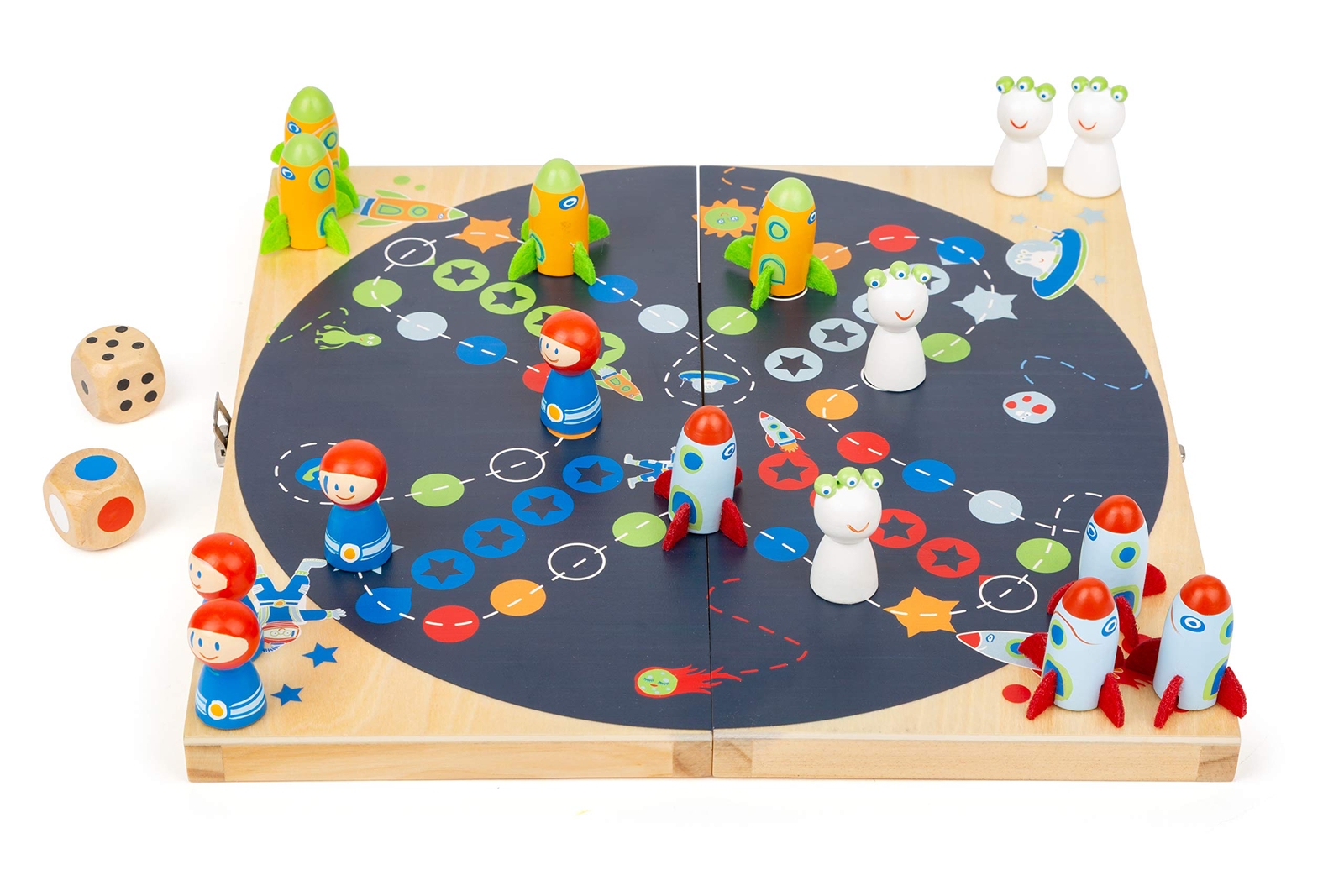 Small Foot 11452 Ludo Space, made of wood, board go, with two different dice, fa