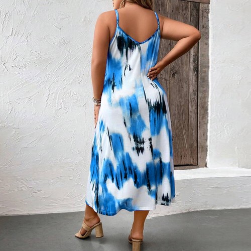 Womens Strappy Dress Tie Dye Strappy Slip Dress Summer Beach Holiday Sundress - Picture 14 of 25