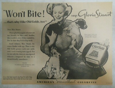 1935年 OLD GOLD アンティークタバコ 広告カレンダー オリジナル Old Gold Cigarette Ad: Gloria Stuart (Actress) from 1935 Size: 11