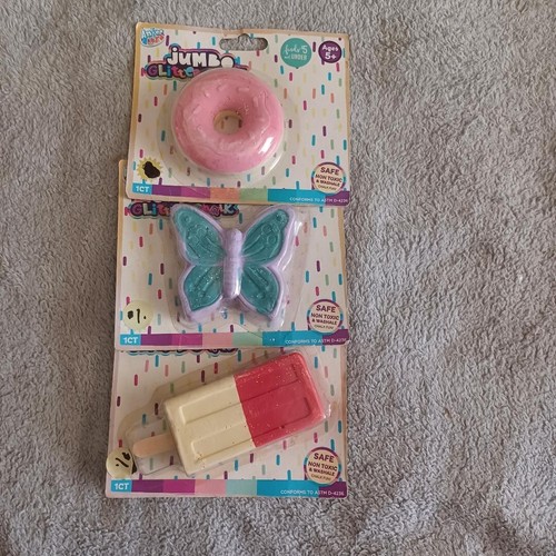 3Pcs Anker Art Jumbo Glitter Sidewalk Chalk Ages 5+ Donut, Popsicle, Butterfly