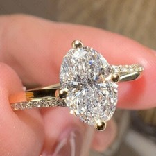 1.79 TCW Oval Moissanite Unique 4-Prong Engagement Ring 14K Yellow Gold Plated