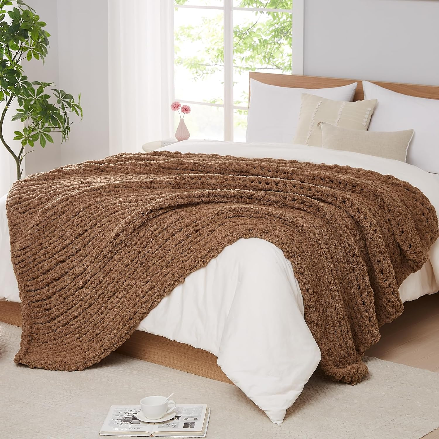 Chunky Knit Blanket Throw: 50''X60'' Chenille Chunky Knitted Throw Blanket for B