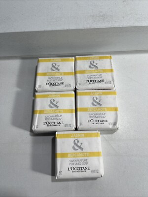 5 New Loccitane Jasmin & Bergamote Bar Soap, 1.7oz Each, Slightly Damaged Outer